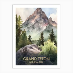 Grand Teton National Park Watercolour Vintage Travel Poster 6 Art Print