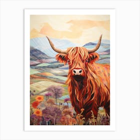 Patchwork Illustration Of A Highland Cow 4 Art Print