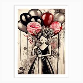 Girl With Balloons Art Print