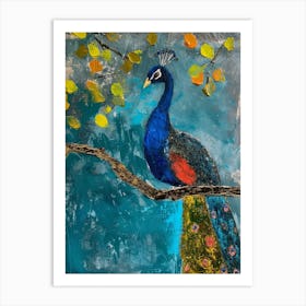 Peacock On The Tree Branches With Leaves Painting 2 Art Print