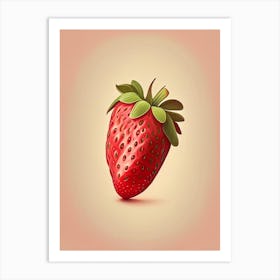 A Single Strawberry, Fruit, Retro Drawing 2 Art Print