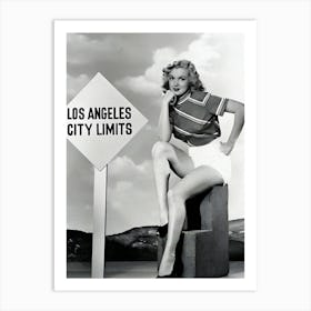 Marilyn Monroe Poses In Front Of A Signpost Reading Los Angeles City Limits Art Print