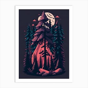 A Fantasy Forest At Night In Red Theme 88 Art Print