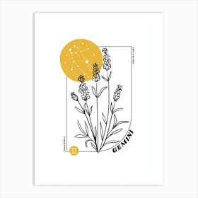 Gemini Birth Flower & Zodiac Sign Art Print