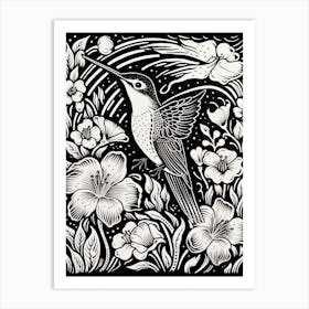 B&W Bird Linocut Hummingbird 5 Art Print