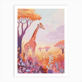 Orange Sunset Giraffe Art Print