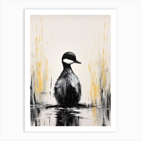 Black & White Duckling In The Grass 3 Art Print