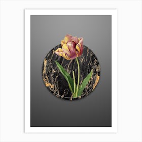 Vintage Tulip Botanical in Gilded Marble on Soft Gray Art Print
