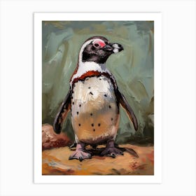 African Penguin Bleaker Island Oil Painting 1 Art Print
