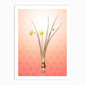 Daffodil Vintage Botanical in Peach Fuzz Asanoha Star Pattern n.0116 Art Print