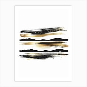 Gold And Black Brushstrokes 9 Art Print