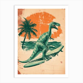 Vintage Plateosaurus Dinosaur On A Surf Board  2 Art Print