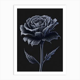 A Carnation In Black White Line Art Vertical Composition 23 Art Print