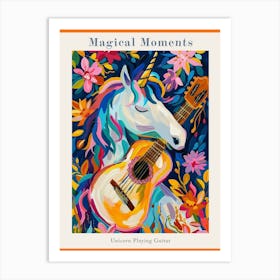 Unicorn Playing Acoustic Guitar Floral Fauvism Poster Art Print