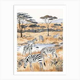 Zebras Pastels Jungle Illustration 4 Art Print