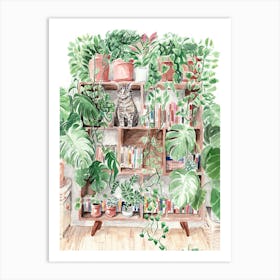 Cat Books And Plants Art Print