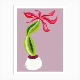 Blossoming Cactus Artwork Plant Pink Magenta Green Red Vertical Kitchen Living Room Hand Painted Acrylic Art Print