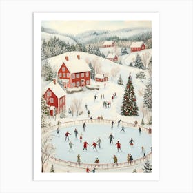 Christmas Winter Ice Skating Art Print