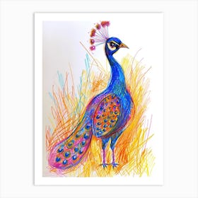 Peacock Squiggle Portrait 1 Art Print