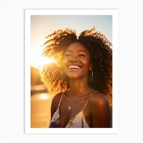 Young African American Woman Smiling At Sunset Art Print