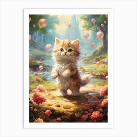 Cute Fantasy Vintage Kitten Kitsch 2 Art Print