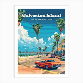 Galveston Island Texas Travel Illustration Art Print