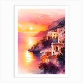 The Amalfi Coast Watercolour 3 Art Print
