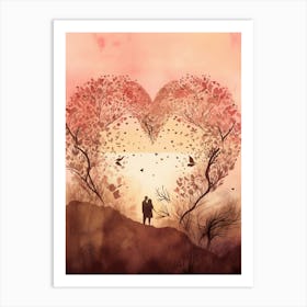 Blush Pink Tree Heart Silhouettes 1 Art Print