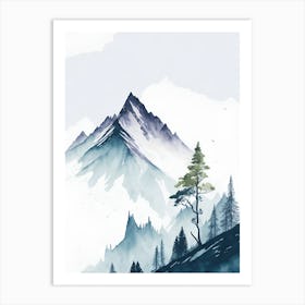 Mountain And Forest In Minimalist Watercolor Vertical Composition 17 Art Print