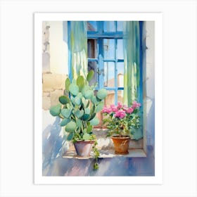 Cactus On Window Sill 1 Art Print