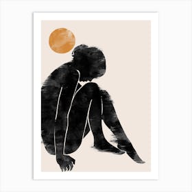 Woman Silhouette With Sun 1 Art Print