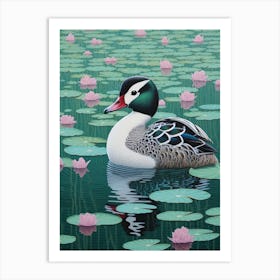 Ohara Koson Inspired Bird Painting Bufflehead 3 Art Print