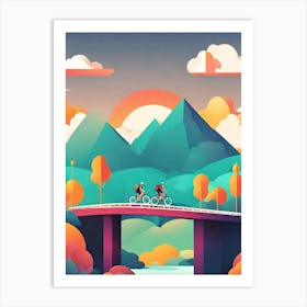 Two Cyclists On A Bridge Art Print