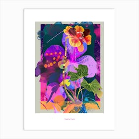 Nasturtium 2 Neon Flower Collage Poster Art Print