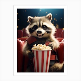 Cartoon Honduran Raccoon Eating Popcorn At The Cinema 1 Art Print