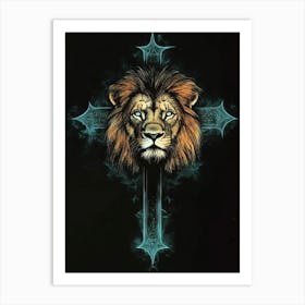 Lion Cross Canvas Art Art Print