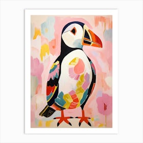 Pink Scandi Puffin 4 Art Print