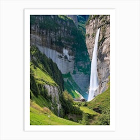 Lauterbrunnen Valley Waterfalls, Switzerland Realistic Photograph (2) Art Print