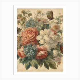 Flowers And Butterflies Art Print