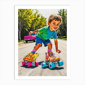Little Boy On Skateboard Art Print