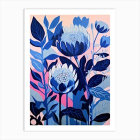 Blue Flower Illustration Protea 4 Art Print