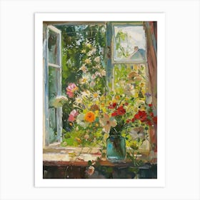 Cosmos Flowers On A Cottage Window 4 Art Print