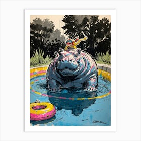 Hippo In The Pool 1 Art Print
