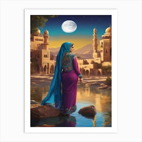 Muslim Woman At The Water Art Print