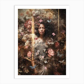 Woman Surrounded By Flowers Art Print