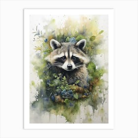 Raccoon Wonderland Woodland Watercolour 2 Art Print