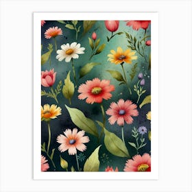 Watercolor Flowers Seamless Pattern 1 Art Print