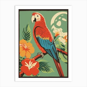 Vintage Bird Linocut Parrot 1 Art Print