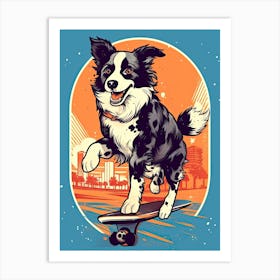 Border Collie Dog Skateboarding Illustration 2 Art Print