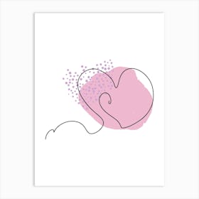 Line art heart with pink abstract spot Art Print